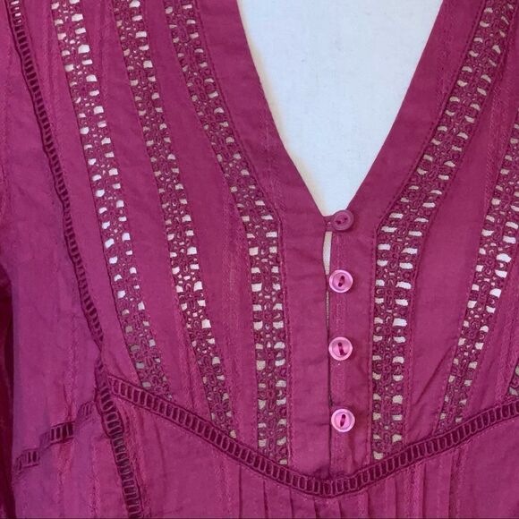 Free People Purple Crochet Ruffle Tunic Dress Top Long Sleeve XS - Picture 2 of 3
